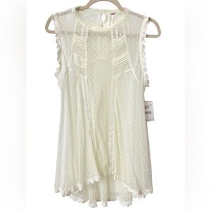 Free People Flowy Sheer Lightweight Delicate Lace Detail Ivory Top. Large. NEW.